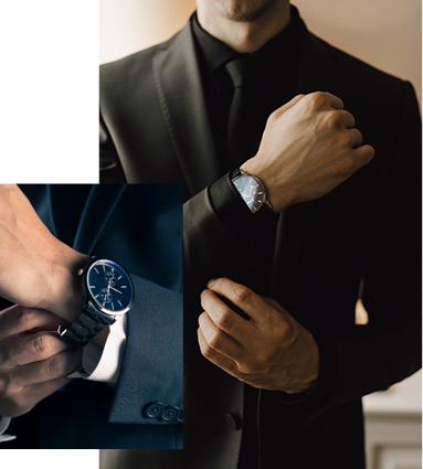 Reloj collage de imágenes con relojes y hombre