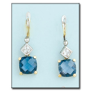 PENDIENTES ORO 18KL BICOLOR AGUA MARINA