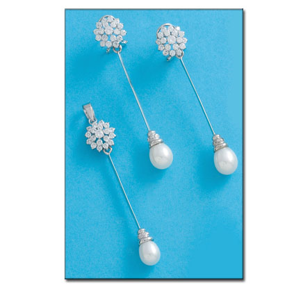 PENDIENTES ORO BLANCO 18KL P. CULTIVADAS