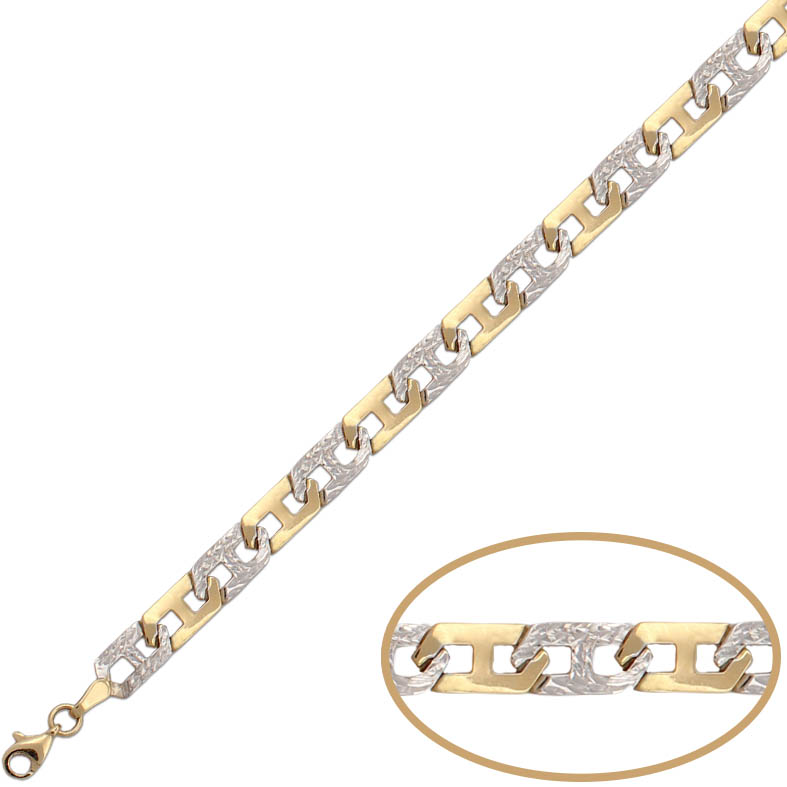 PULSERA BICOLOR TALLADA ORO 18KL 