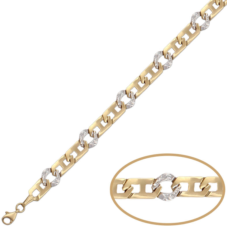 PULSERA BICOLOR TALLADA ORO 18KL 