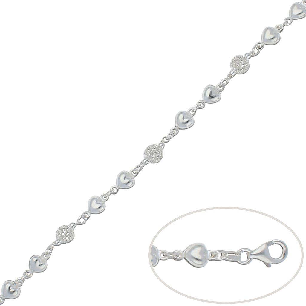 PULSERA CORAZONES + BOLAS PLATA 925MM