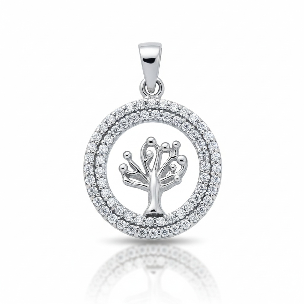 COLGANTE ORO BLANCO 18KL ARBOL DIAMANTES