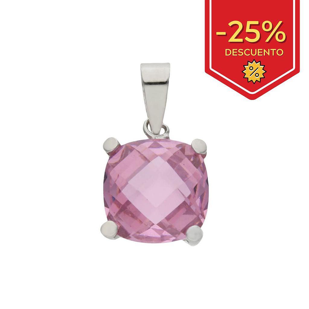 COLGANTE ORO BLANCO 18KL PIEDRA ROSA