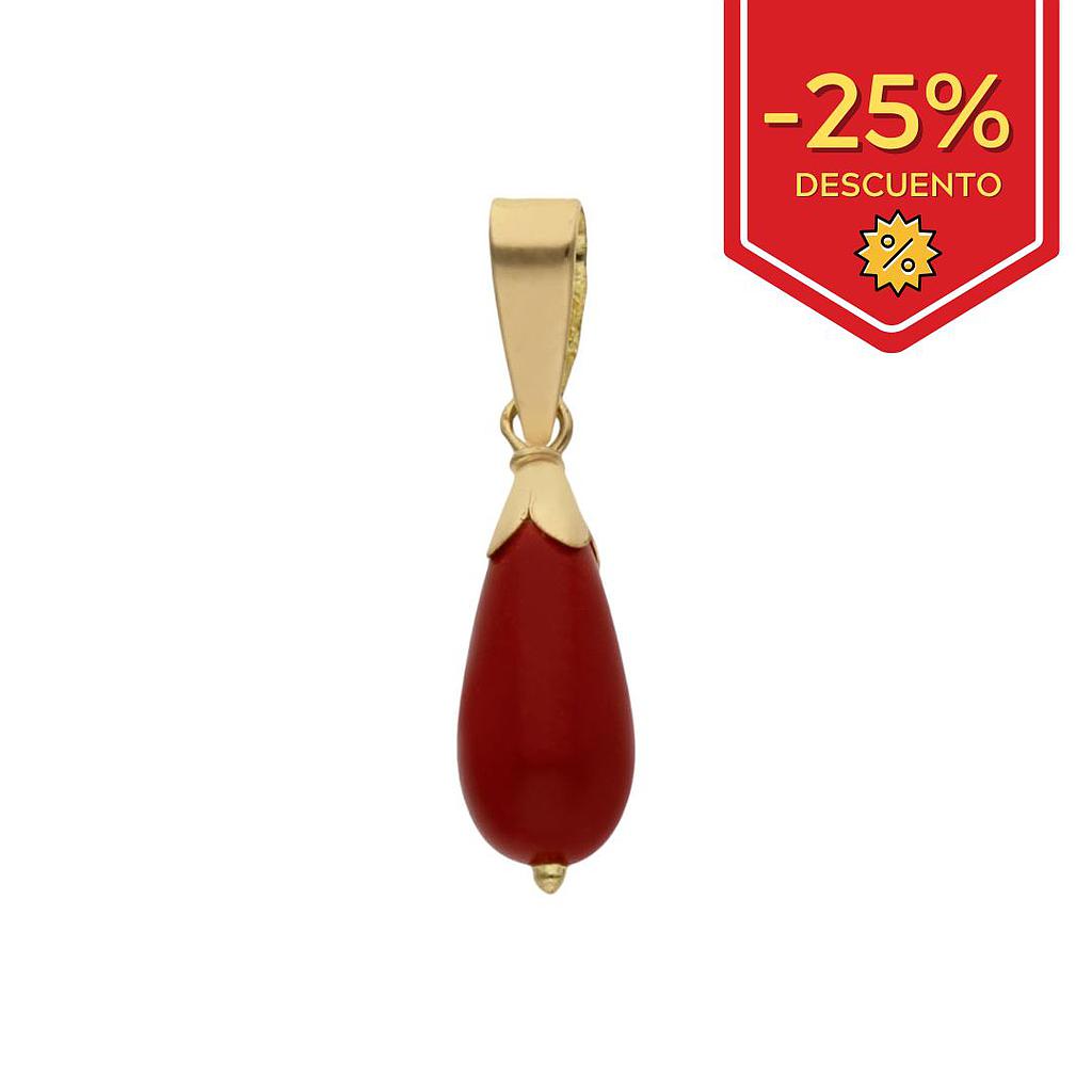 COLGANTE PERA ORO 18KL CORAL SINTETICO