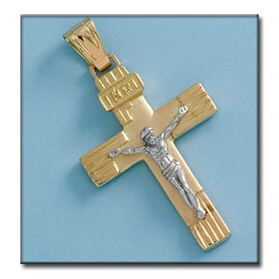 CRUZ EN ORO DE 18KL CON CRISTO BICOLOR