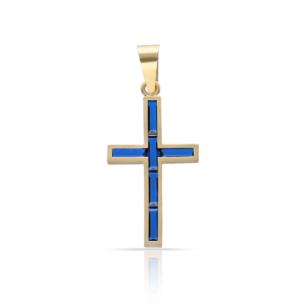 CRUZ ORO 18KL PIEDRAS AZULES - 10x17MM