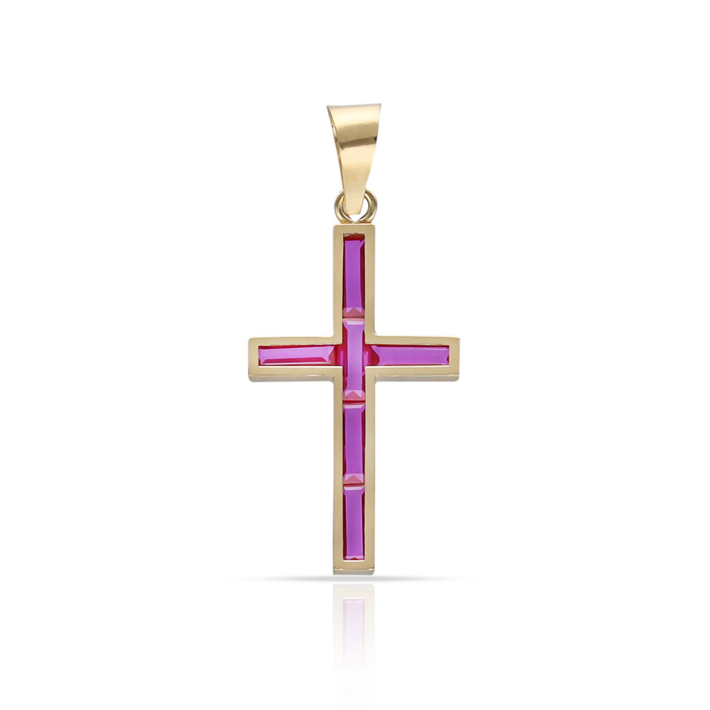 CRUZ ORO 18KL PIEDRAS ROJAS - 10x17MM