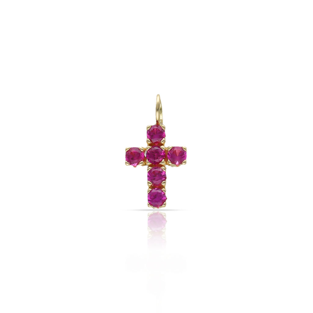 CRUZ ORO 18KL PIEDRAS ROJAS - 6.50x10MM