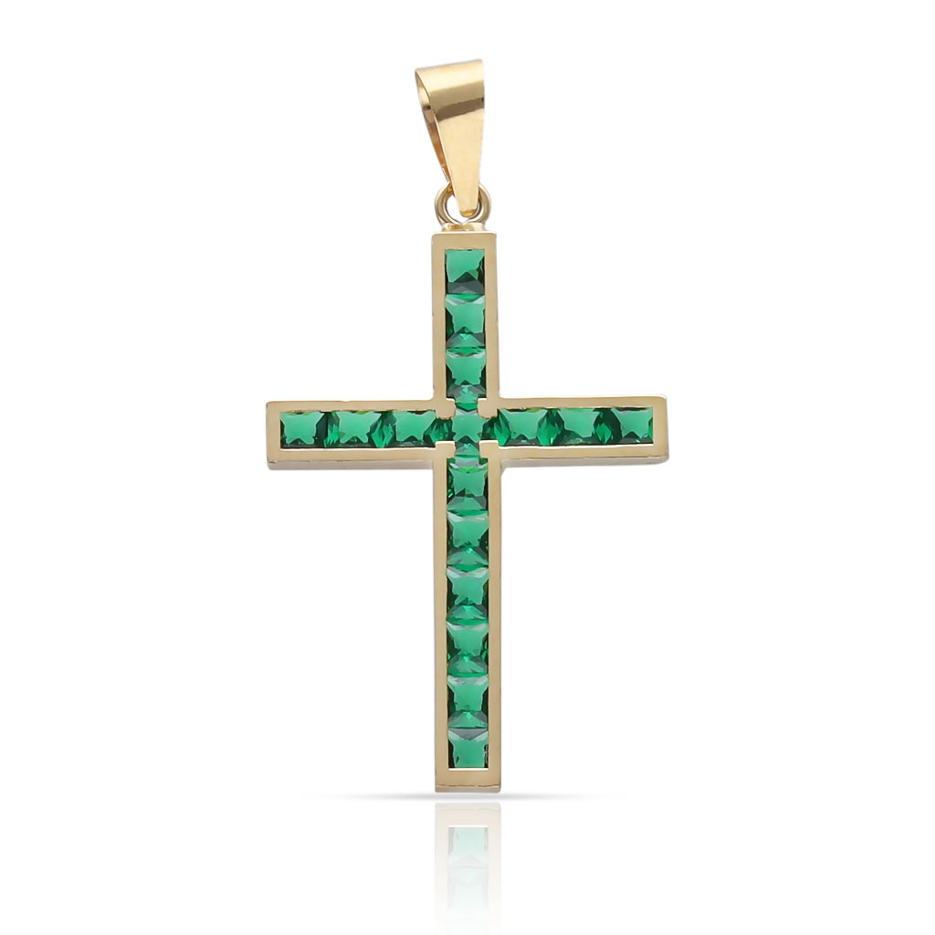 CRUZ ORO 18KL PIEDRAS VERDES - 14x20MM