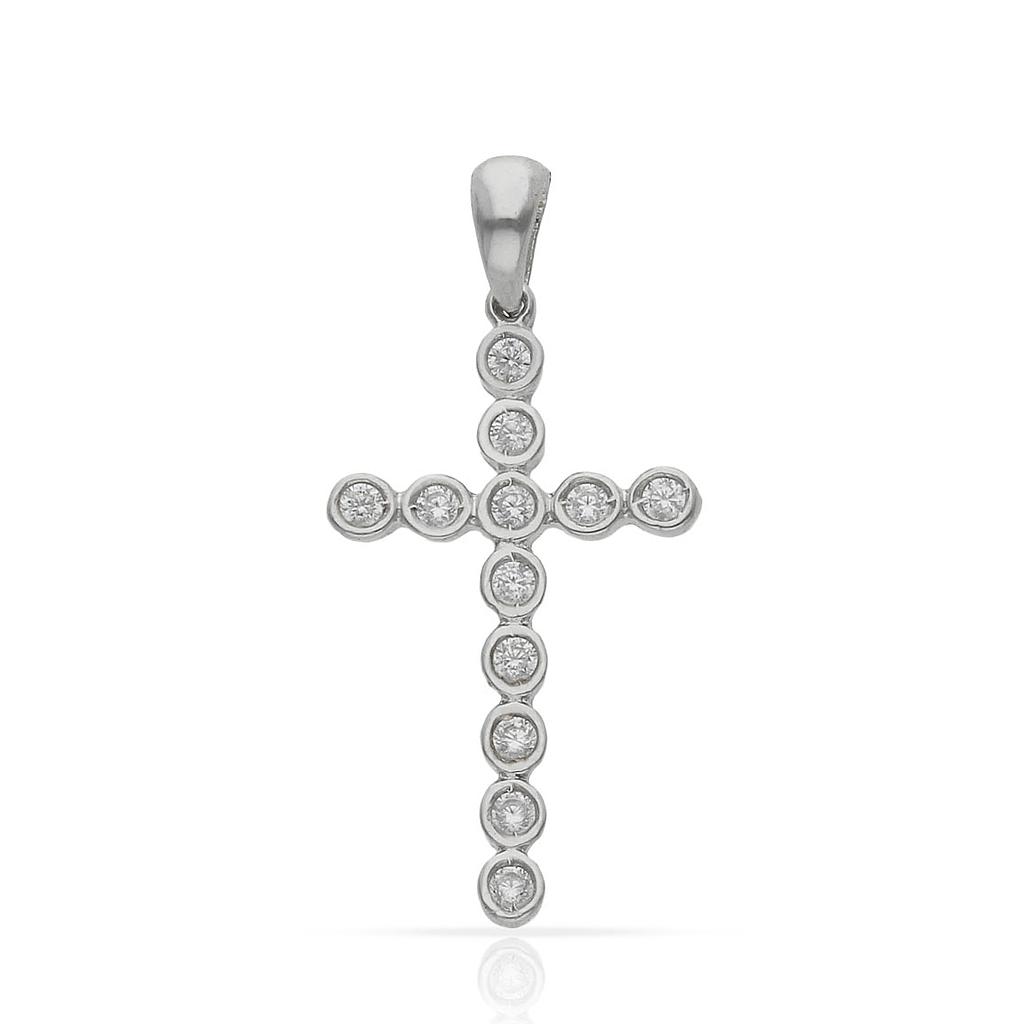 CRUZ ORO BLANCO 18KL CIRCONITAS - 11x19MM