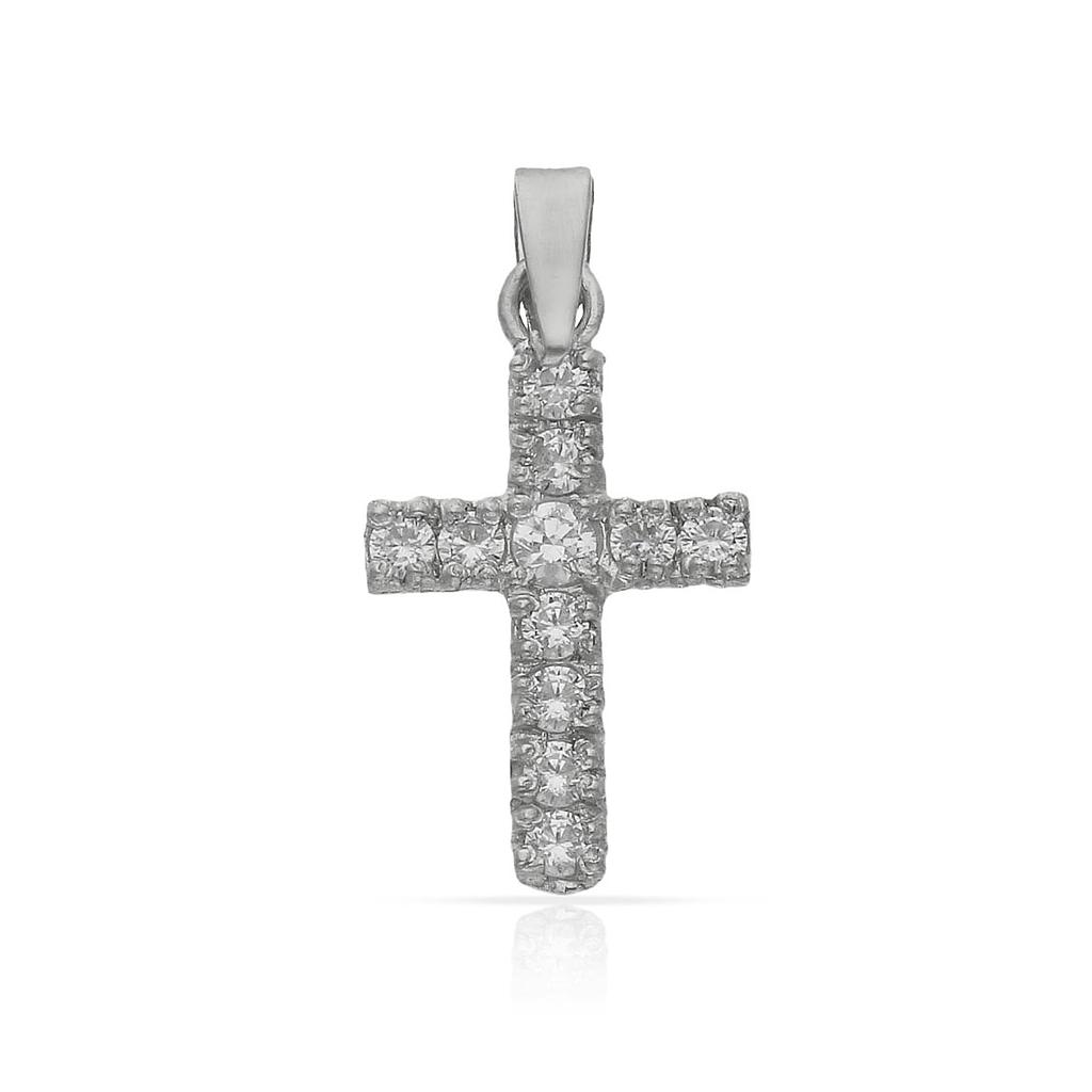 CRUZ ORO BLANCO 18KL CIRCONITAS - 12x19MM