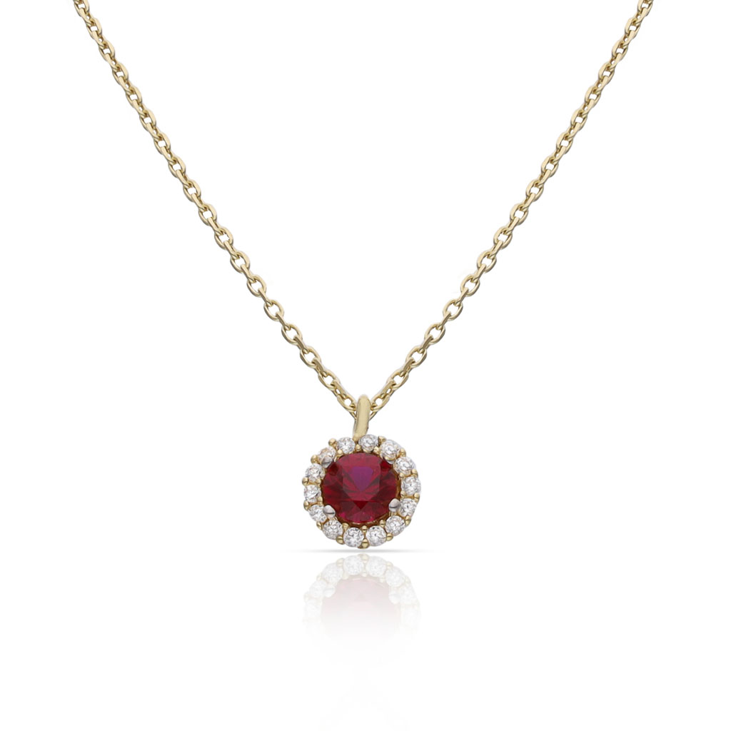 GARGANTILLA ORO 18KL CERCO CIRCONITAS + PIEDRA ROJA - 6MM
