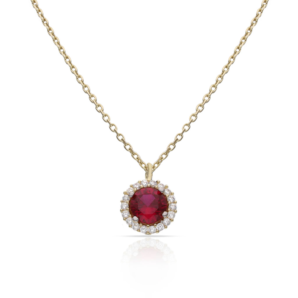 GARGANTILLA ORO 18KL CERCO CIRCONITAS + PIEDRA ROJA - 7MM