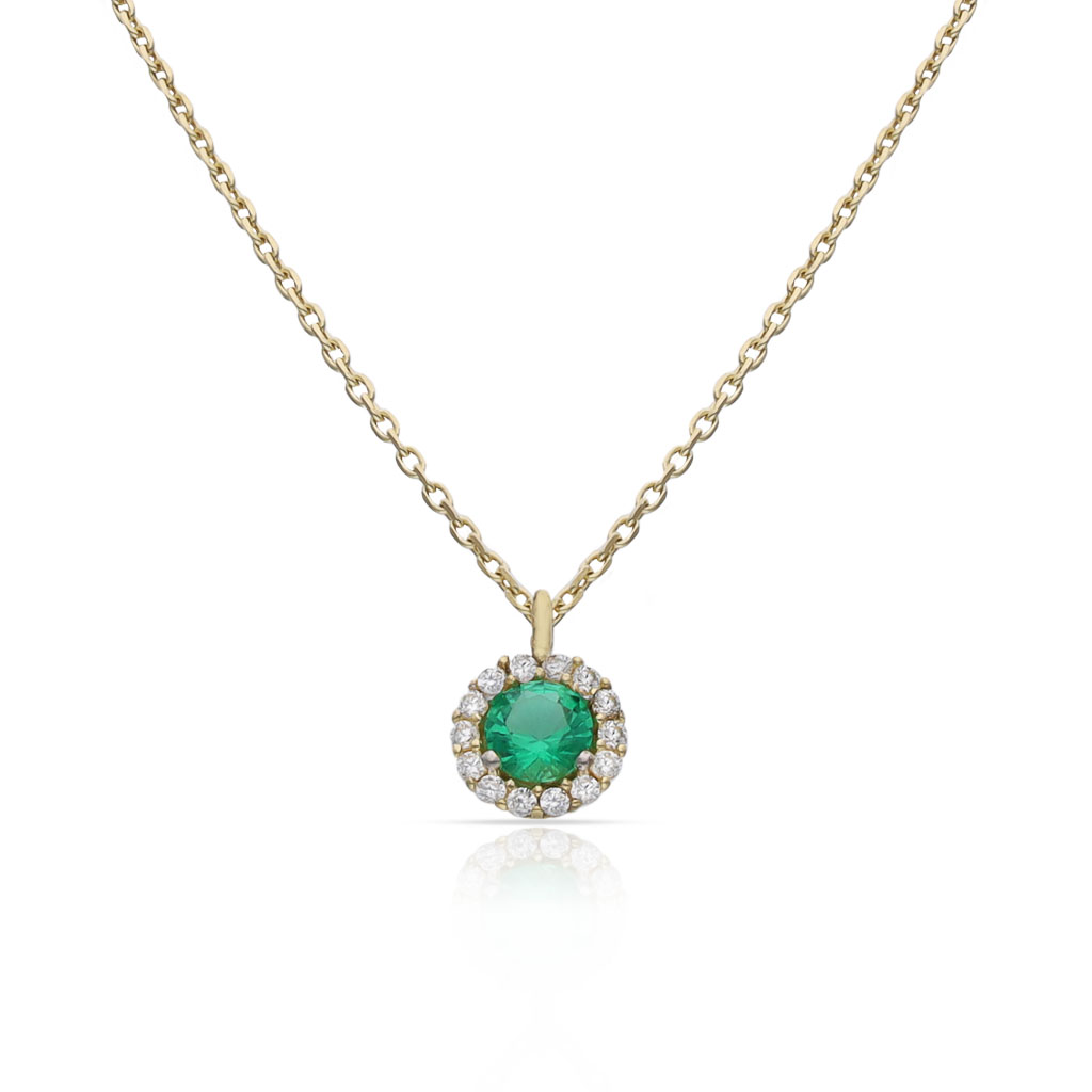 GARGANTILLA ORO 18KL CERCO CIRCONITAS + PIEDRA VERDE - 6MM