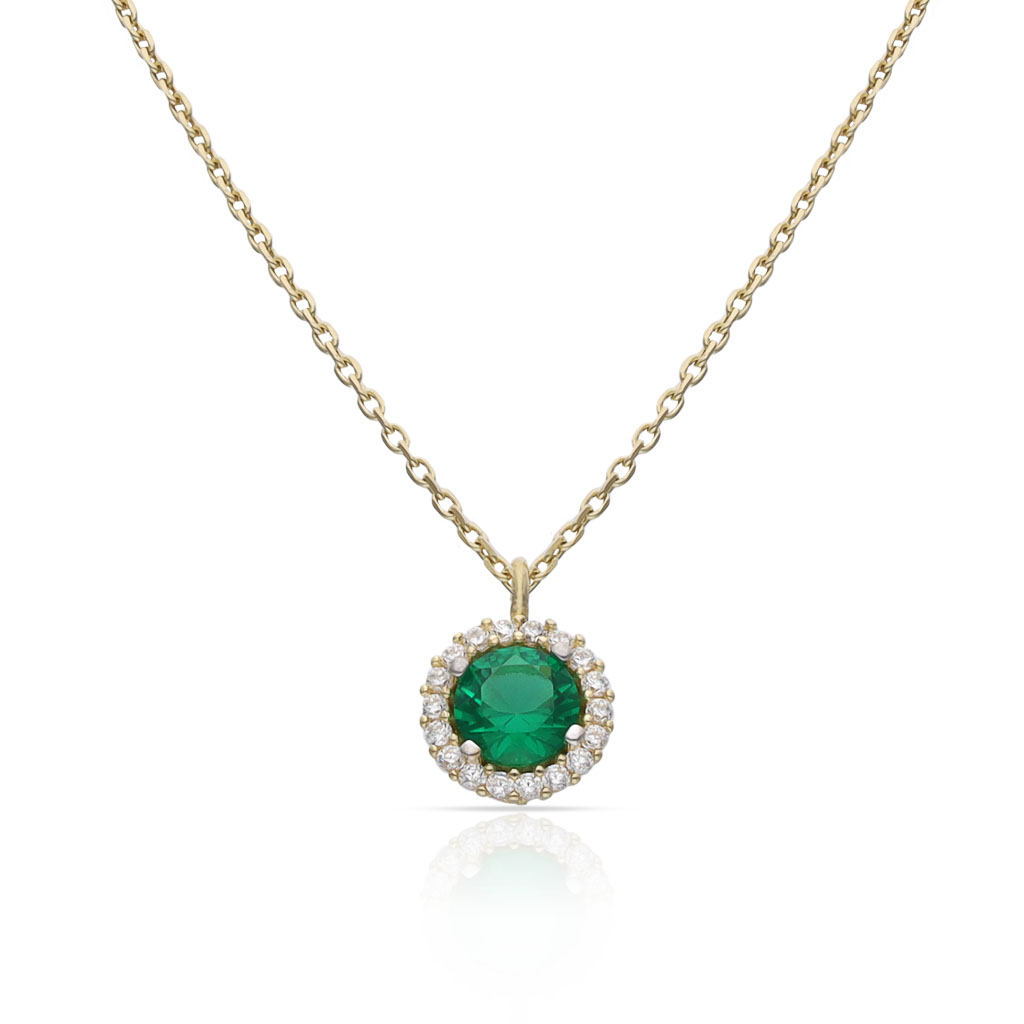 GARGANTILLA ORO 18KL CERCO CIRCONITAS + PIEDRA VERDE - 7MM