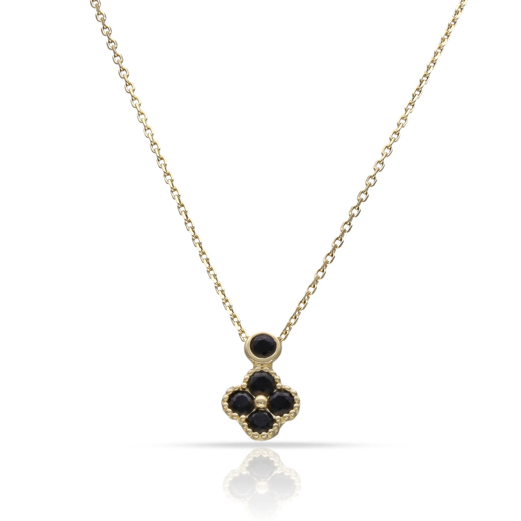 GARGANTILLA ORO 18KL FLOR CIRCONITAS NEGRAS