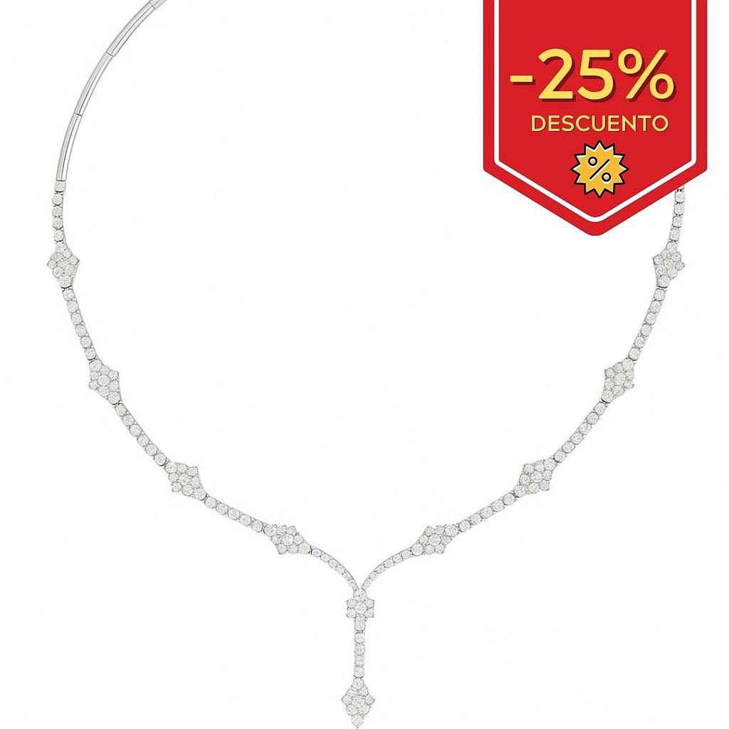 GARGANTILLA ORO BLANCO 18KL ROSETONES CIRCONITAS