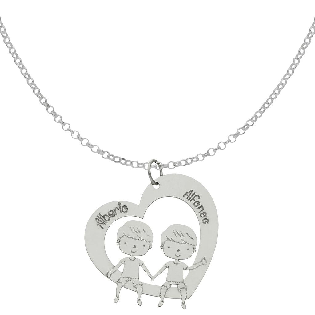 GARGANTILLA PLATA 925MM CORAZON + NIÑOS