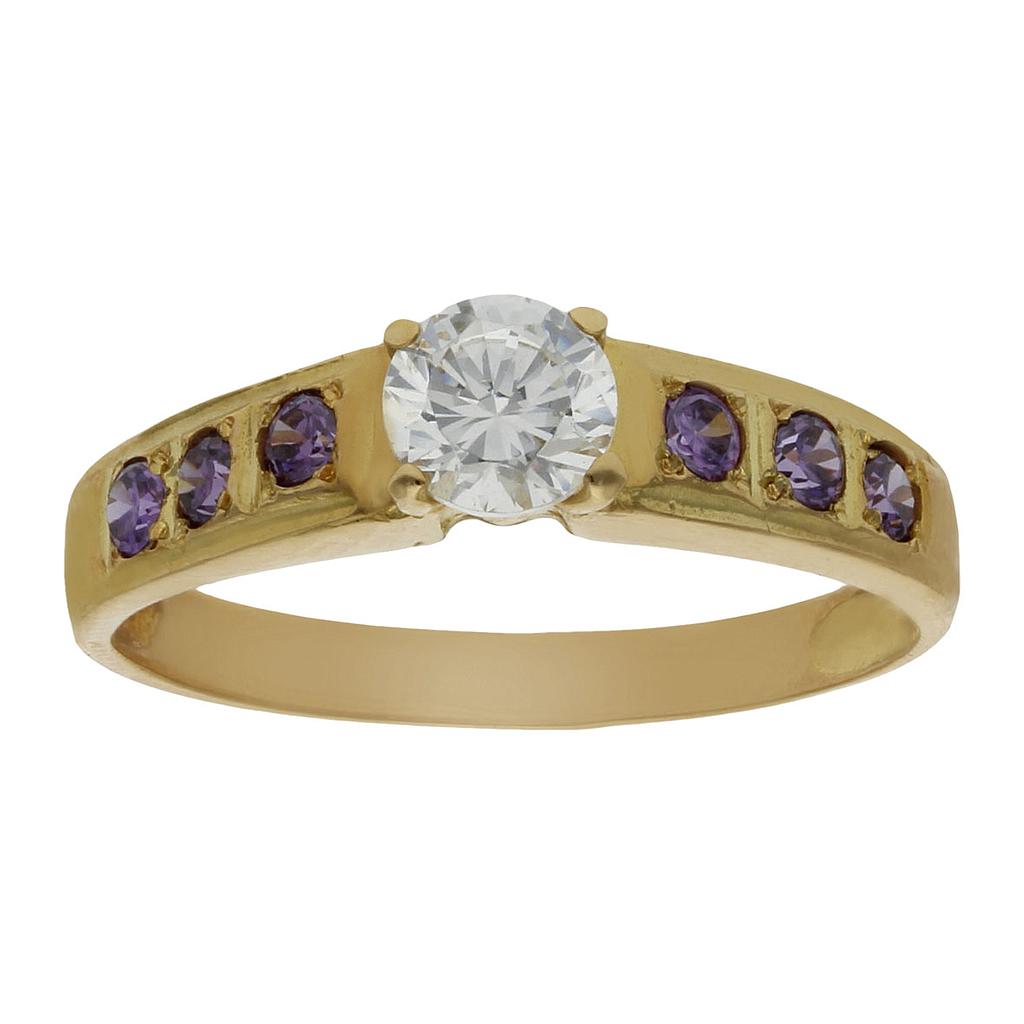 SORTIJA ORO 18KL CIRCONITA + PIEDRAS LILAS
