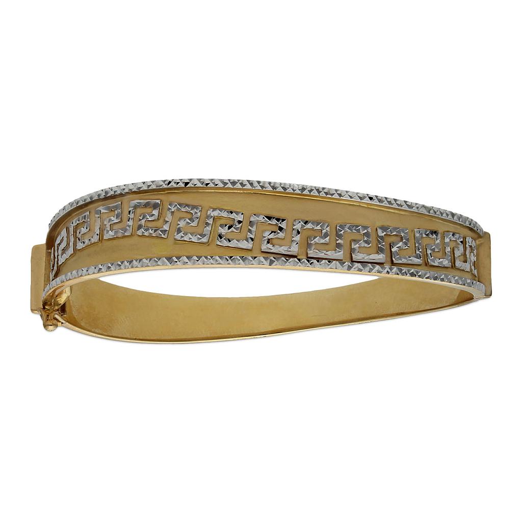 BRAZALETE BICOLOR TALLADO GRECA ORO 18KL