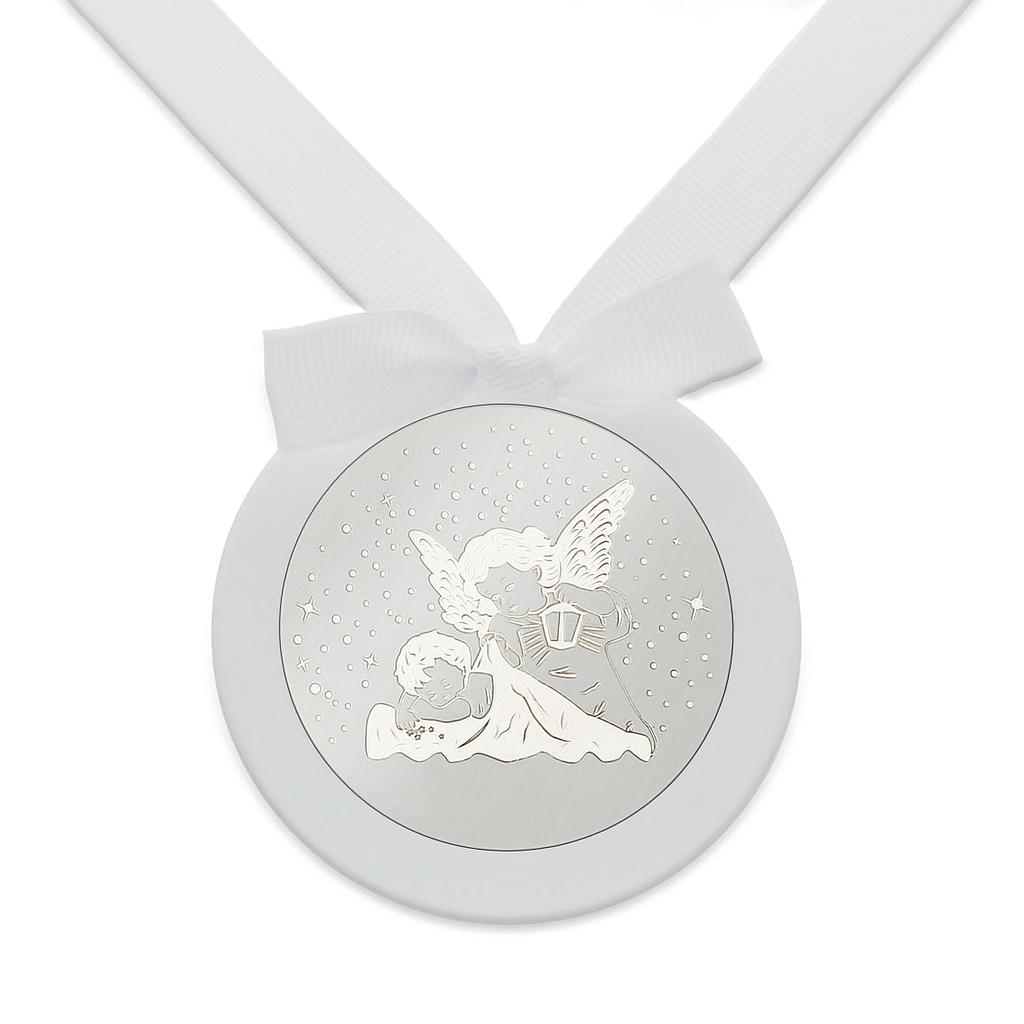 MEDALLA CUNA PLATA 925MM REDONDA ANGEL DE LA GUARDA