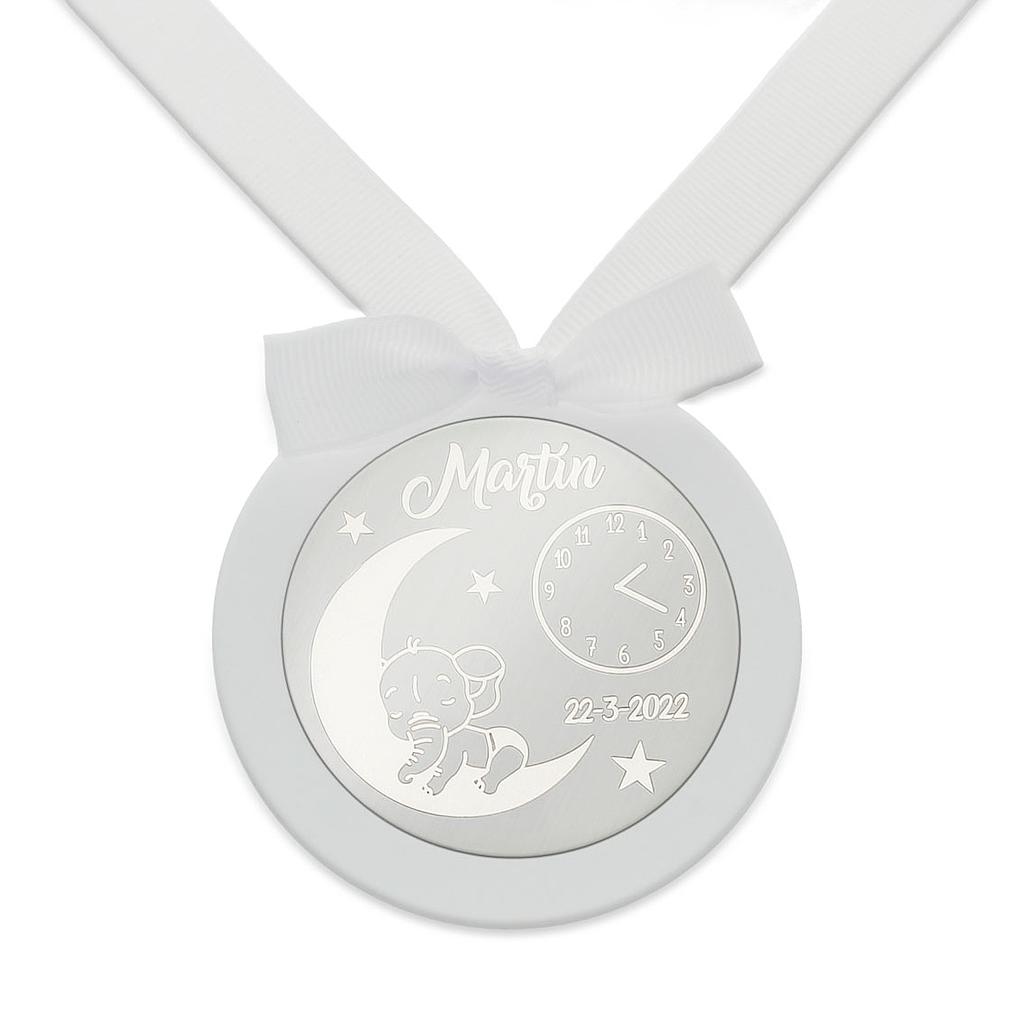 MEDALLA CUNA PLATA 925MM REDONDA ELEFANTE