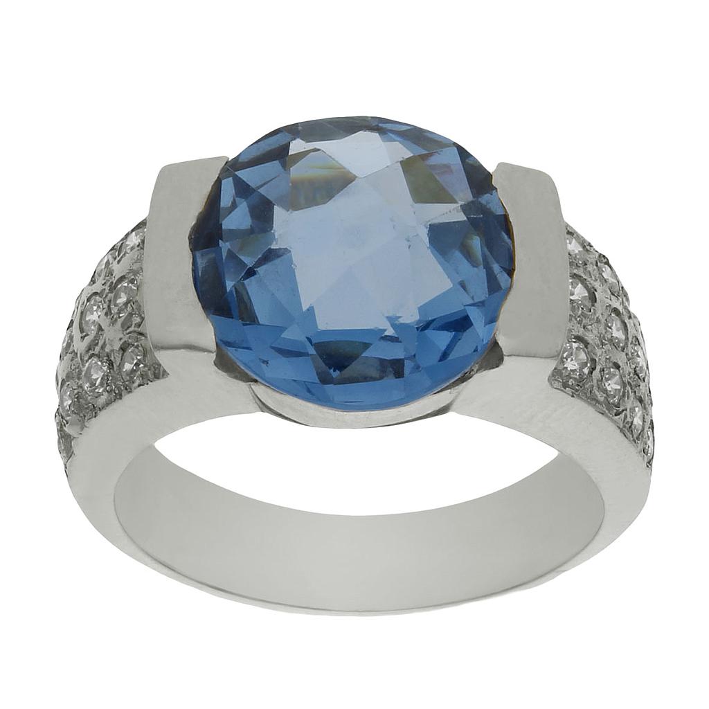 SORTIJA ORO BLANCO 18KL - PIEDRA AZUL + CIRCONITAS