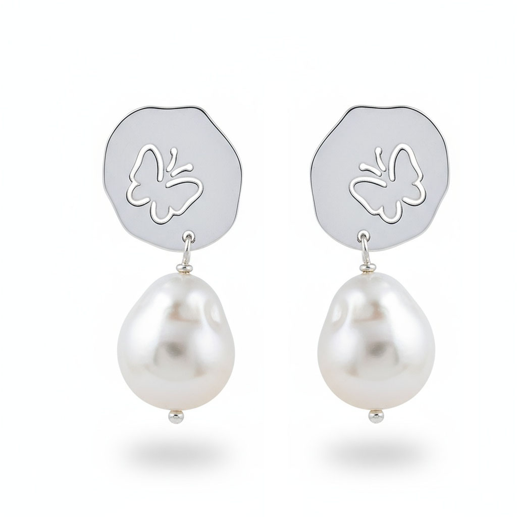 PENDIENTE PLATA 925MM MARIPOSAS PERLA