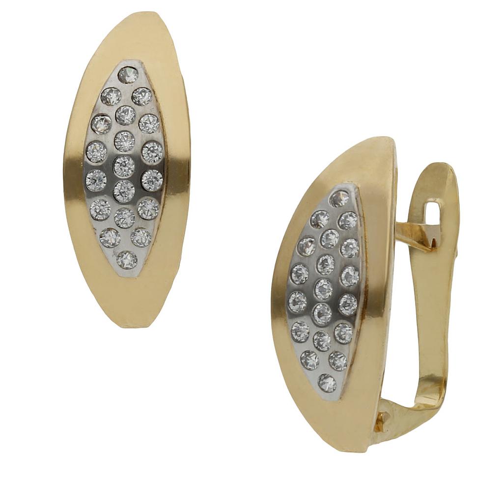 PENDIENTES ORO 18KL BICOLOR CIRCONITAS - 6x14MM
