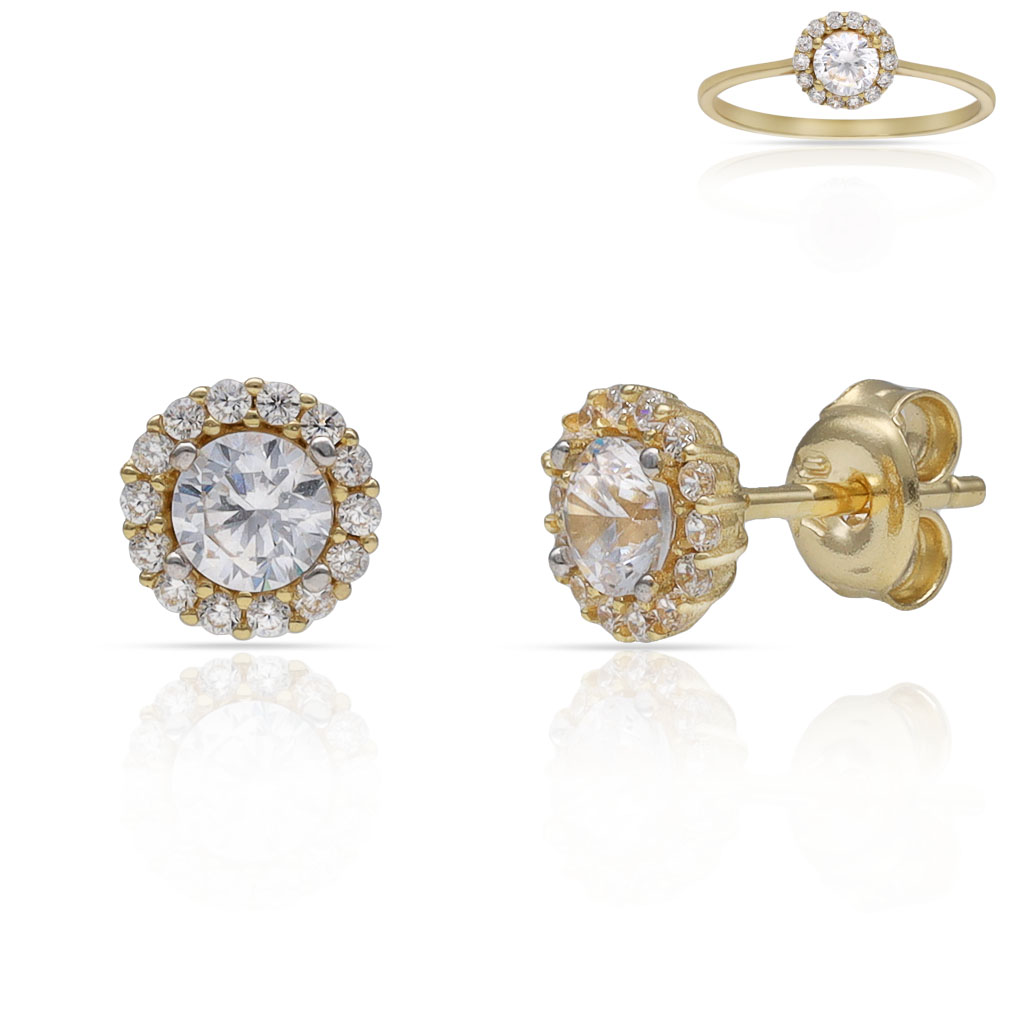 PENDIENTES ORO 18KL CERCO CIRCONITAS + PIEDRA CIRCONITA - 6MM