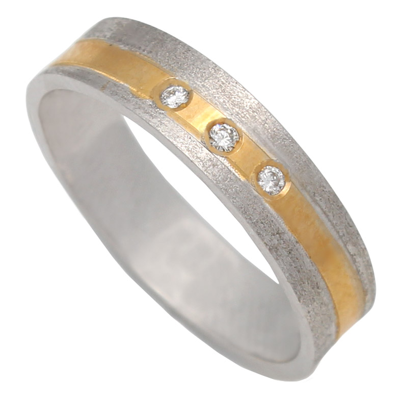 ALIANZA BICOLOR 3 DIAMANTES ORO 18KL-5MM