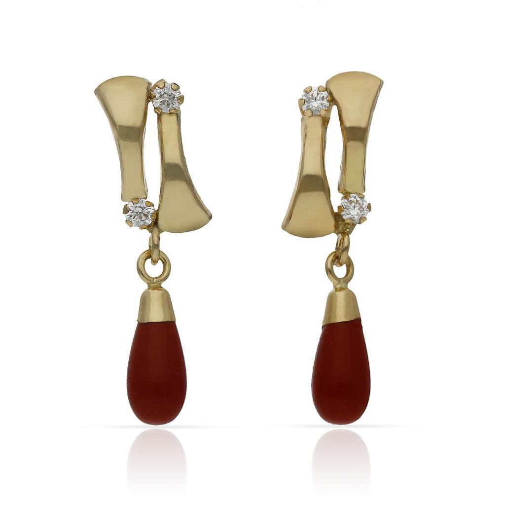 PENDIENTES ORO 18KL CORAL SINTETICO + CIRCONITAS