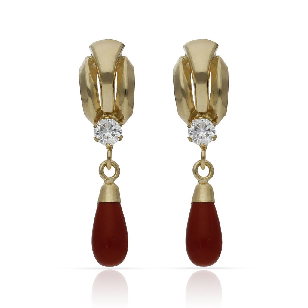 PENDIENTES ORO 18KL CORAL SINTETICO + CIRCONITAS