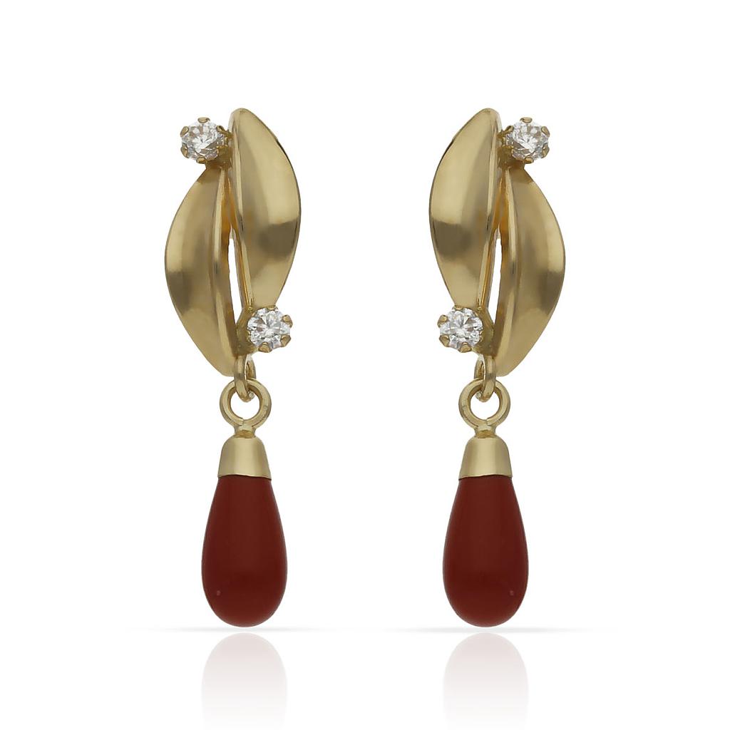 PENDIENTES ORO 18KL CORAL SINTETICO + CIRCONITAS
