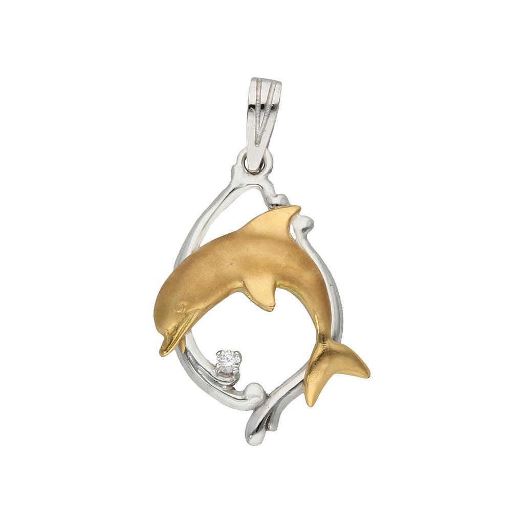 COLGANTE EN ORO DE 18KL DELFIN BICOLOR 