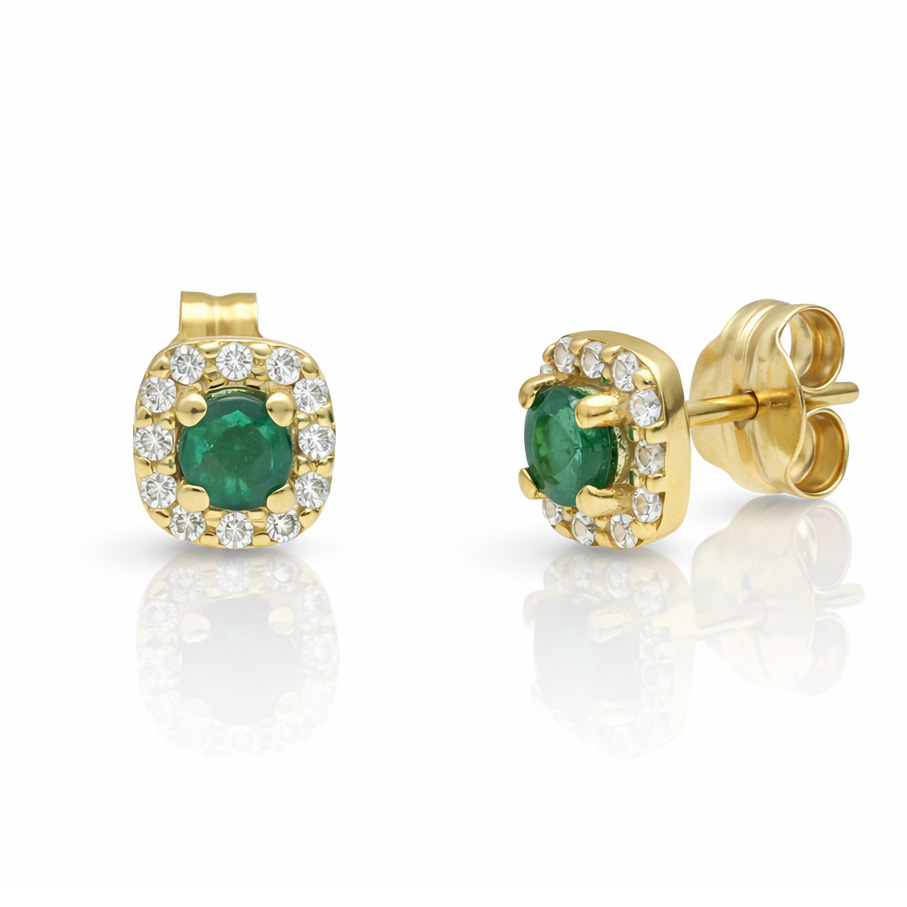 PENDIENTES ORO 18KL ESMERALDAS FINAS + CIRCONITAS