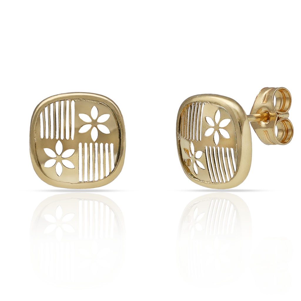 PENDIENTES ORO 18KL FLOR + BARRAS CALADAS - 8.50x8.50MM
