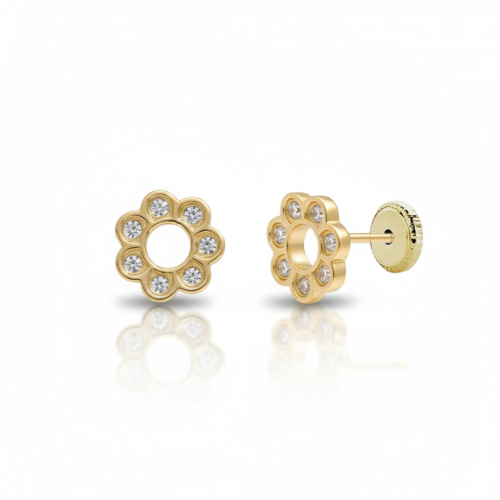 PENDIENTES ORO 18KL FLOR + CIRCONITAS - 7MM