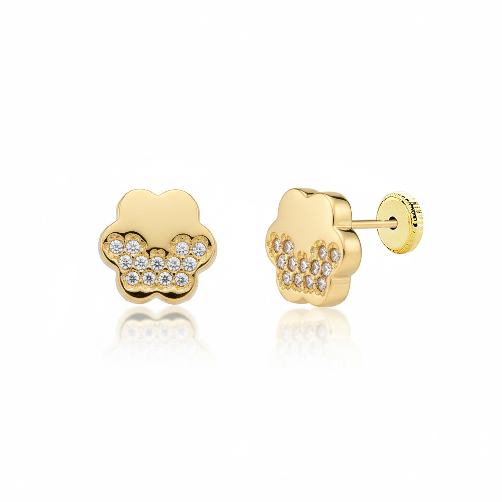 PENDIENTES ORO 18KL FLOR + CIRCONITAS - 8MM