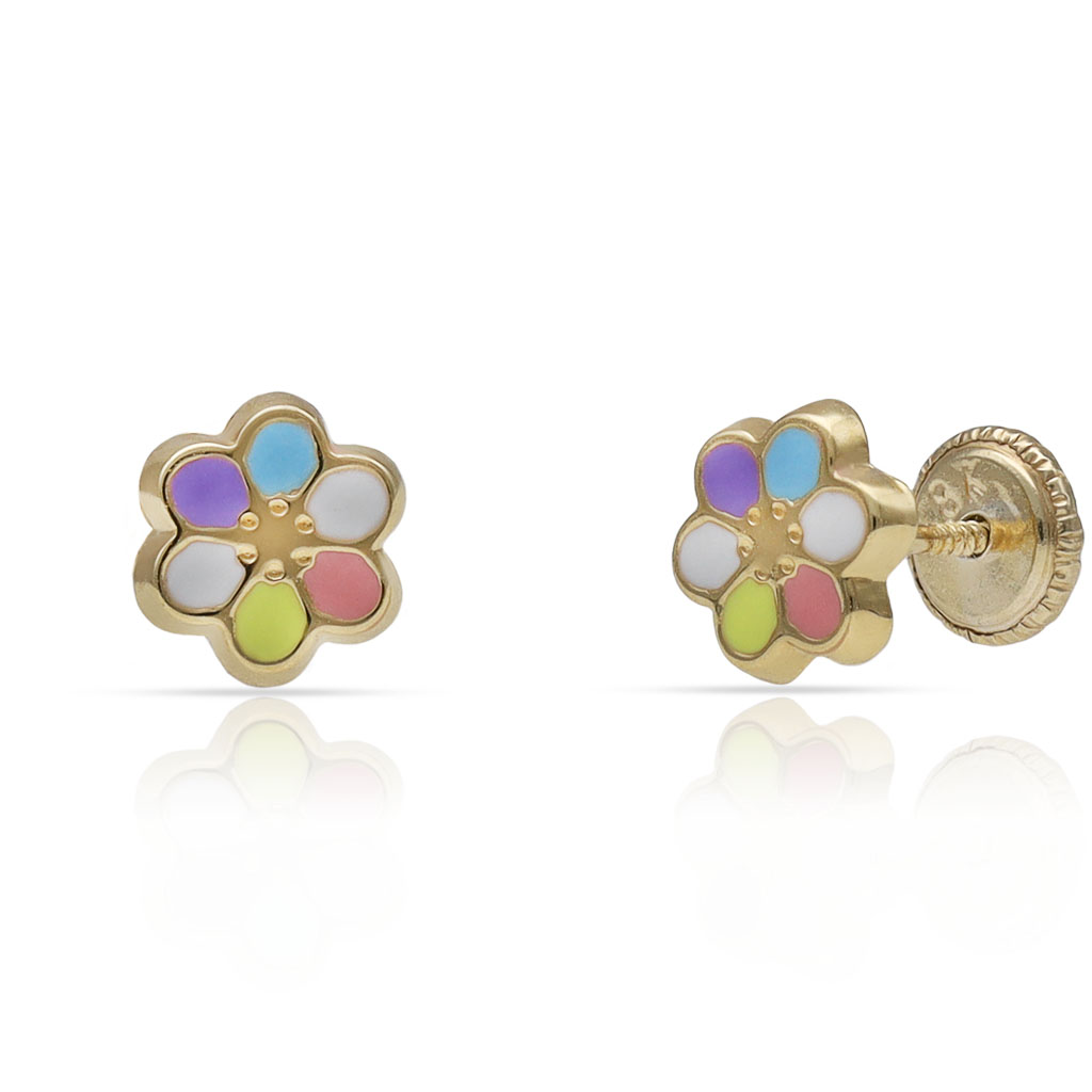PENDIENTES ORO 18KL FLORES PETALOS ESMALTADOS - 6.50MM