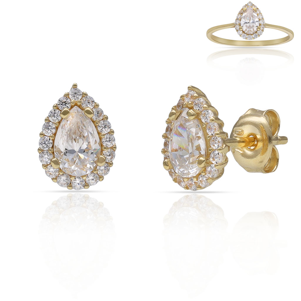 PENDIENTES ORO 18KL LAGRIMA PIEDRA CIRCONITA - 6x9MM