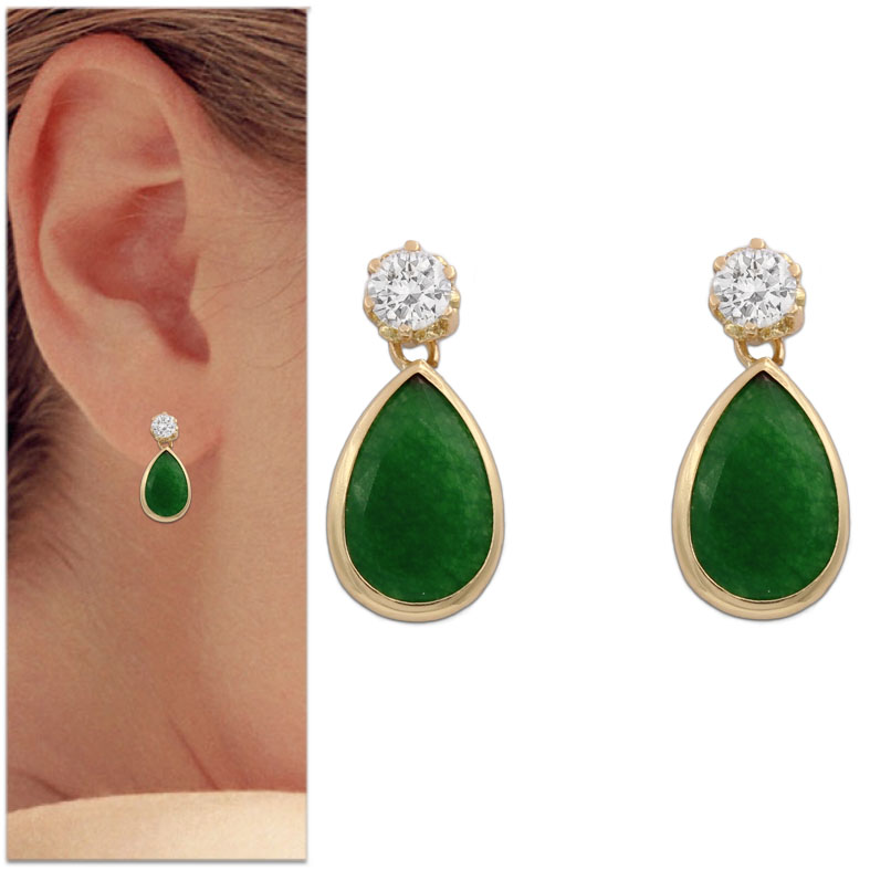 PENDIENTES ORO 18KL LAGRIMA PIEDRA VERDE