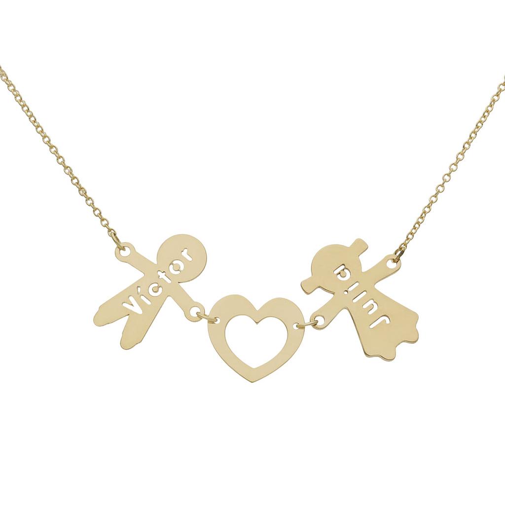 COLGANTE NIÑO + CORAZON + NIÑA NOMBRES ORO 18KL