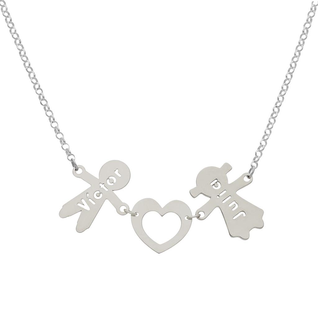 COLGANTE NOMBRE NIÑO + CORAZON + NIÑO PLATA 925MM