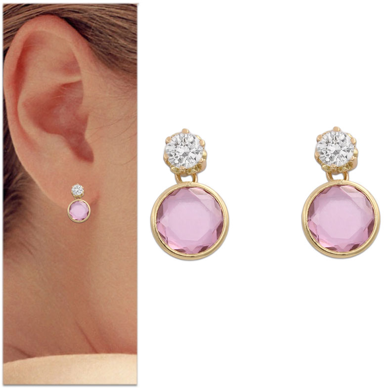 PENDIENTES ORO 18KL PIEDRA ROSA
