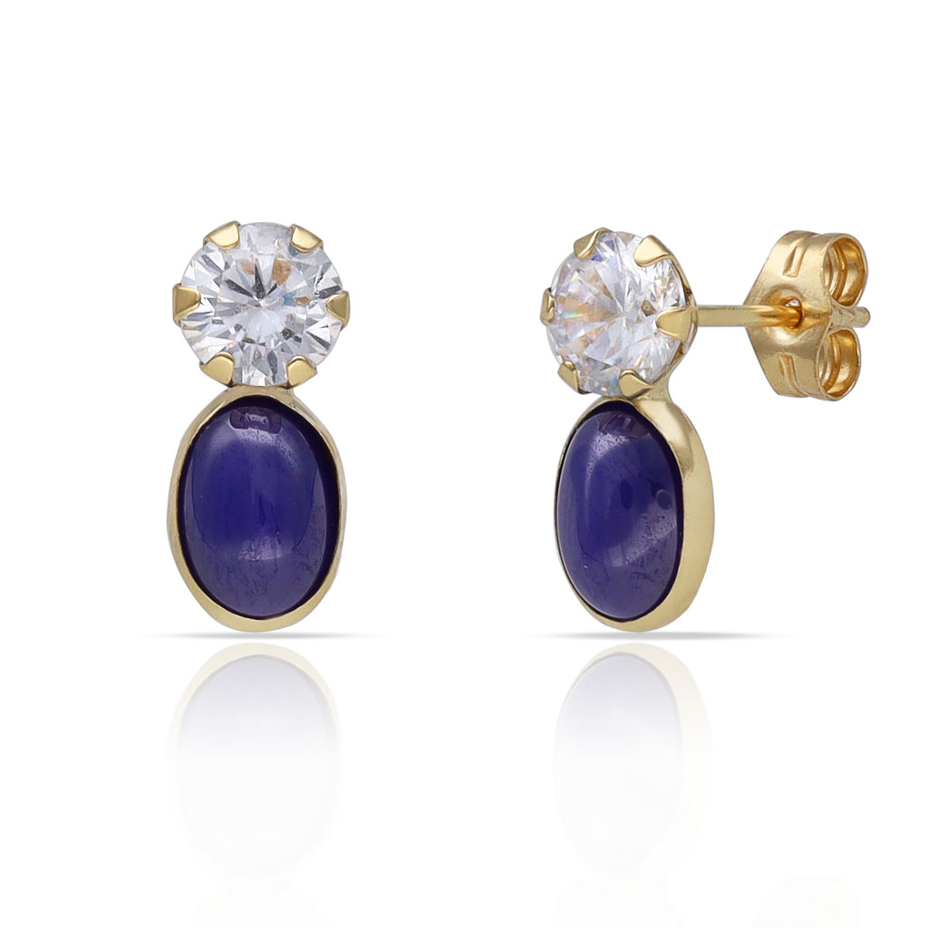 PENDIENTES ORO 18KL PIEDRA VIOLETA MILKY + CIRCONITAS - 5.50x12MM