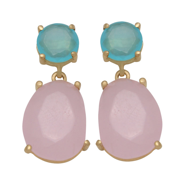 PENDIENTES ORO 18KL ROSA PALO - CELESTE