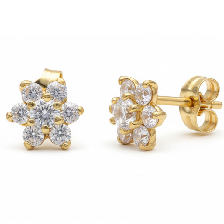 PENDIENTES ORO 18KL ROSETON CIRCONITAS