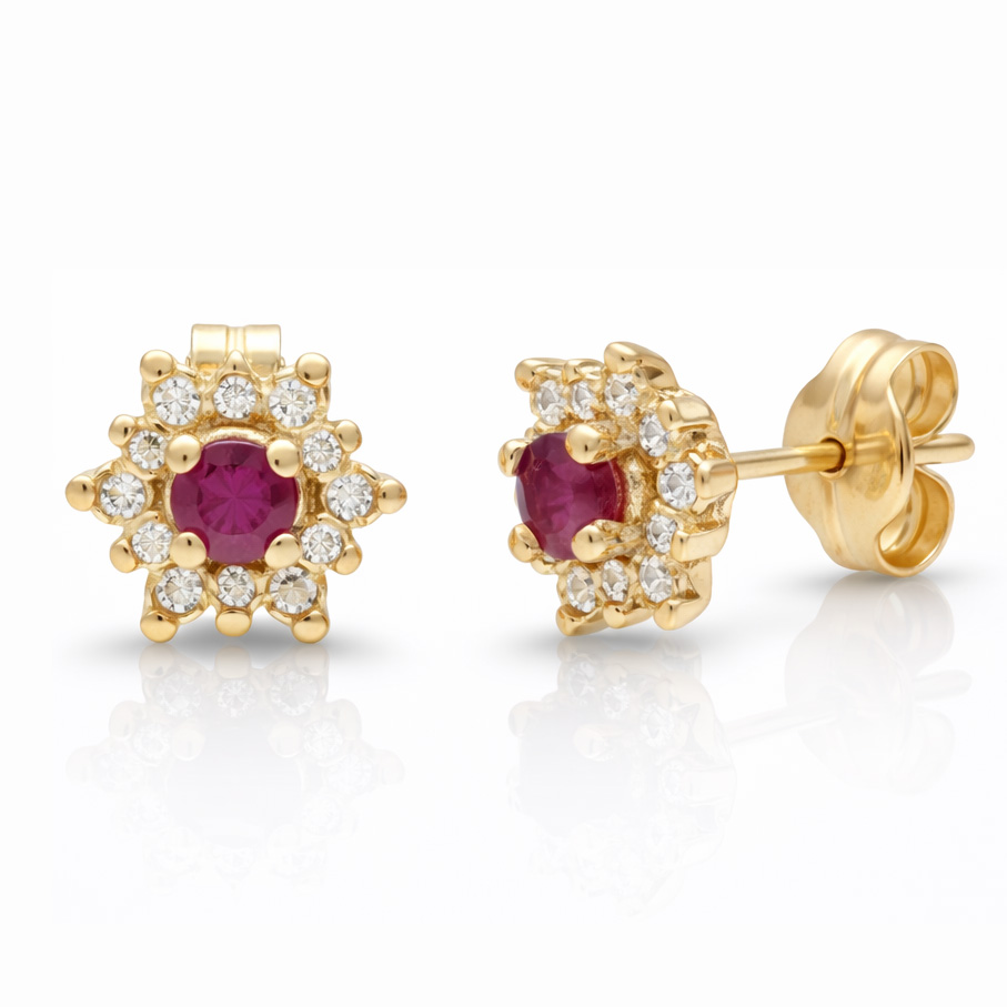 PENDIENTES ORO 18KL RUBIES FINOS + CIRCONITAS